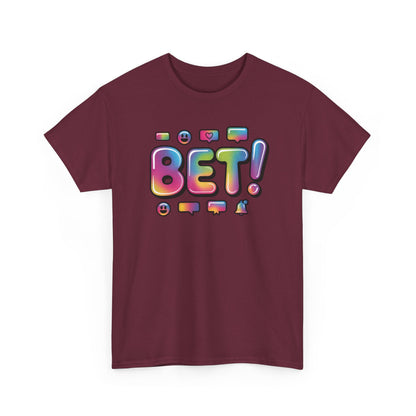 Bet! Colorful Speech Bubble Graphic Tee — Casual Youth Streetwear T-Shirt