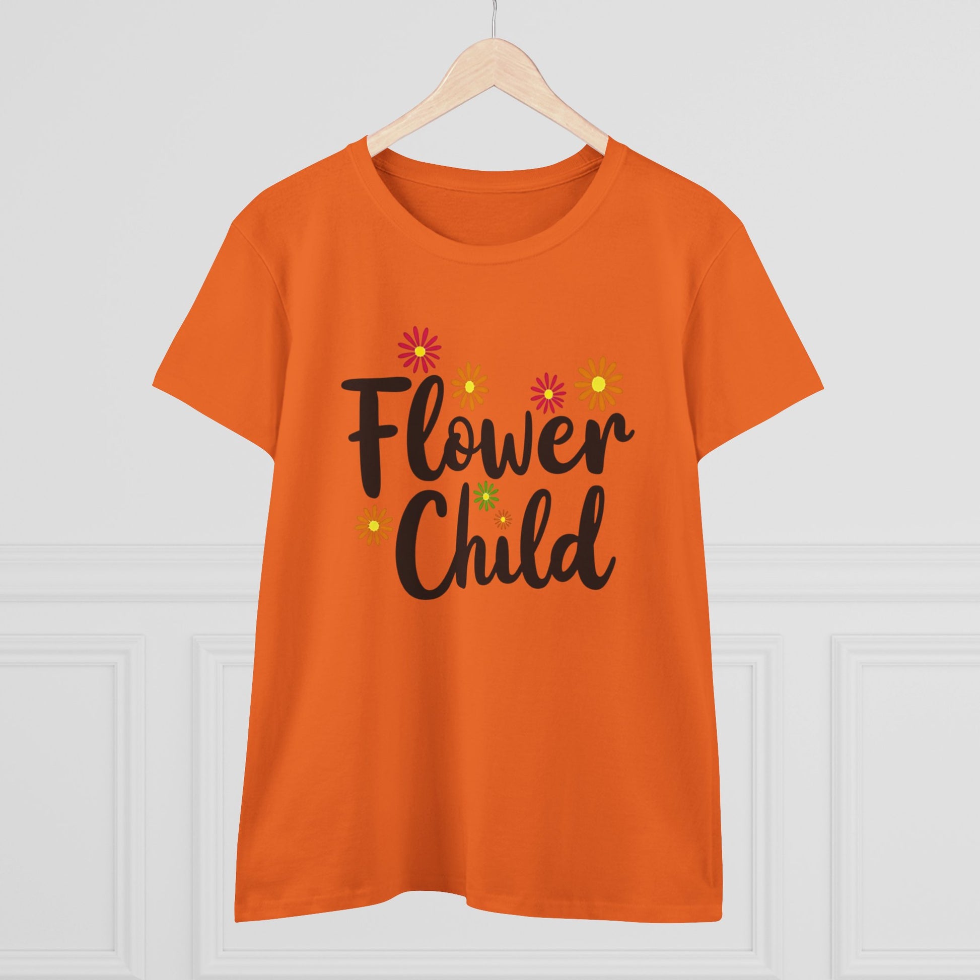 Flower Child Women's Midweight Cotton Tee - Boho Vintage Style Shirt for Everyday Wear - Psychonaut Swag