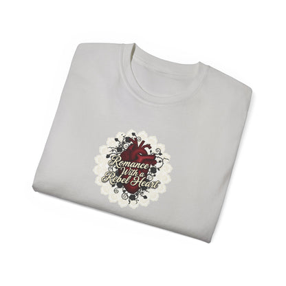 Romance with a Rebel Heart Tee — Gothic Floral Heart Graphic T-Shirt