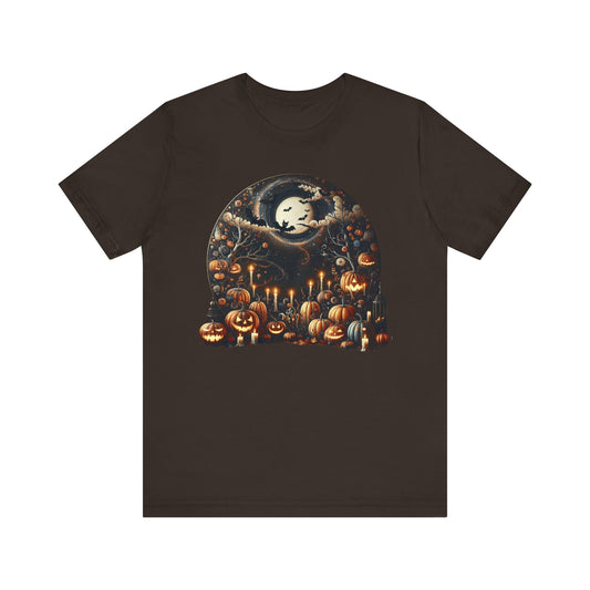 Halloween Pumpkin mural, Short Sleeve Tee, Spooky Tee, Unisex Halloween Shirt, Autumn T-shirt, Harvest Festival Shirt, Trick or Treat Shirt, [...]