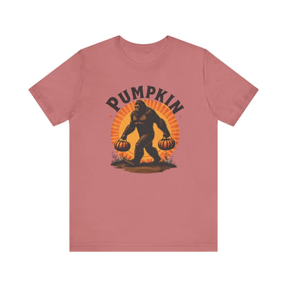 Pumpkin Bigfoot T-Shirt – Unisex Harvest Tee for Fall, Halloween, Autumn Celebrations, Gift for Nature Lovers, Casual Wear