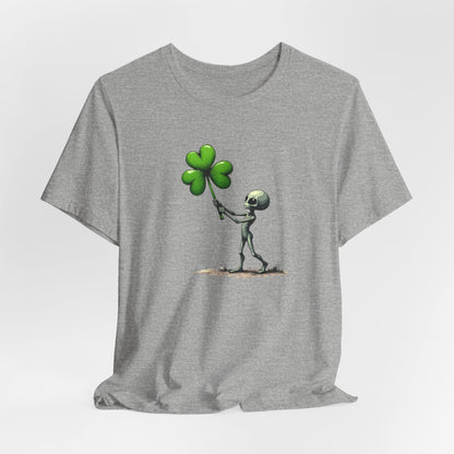 Alien Holding Clover T-Shirt — Cute St. Patrick’s Day Graphic Tee