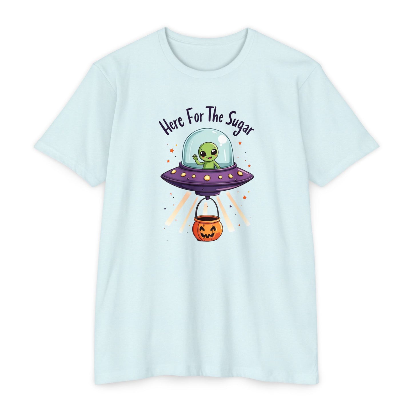 Halloween Alien T-Shirt — "Here For The Sugar" Cute UFO Trick-or-Treat Tee