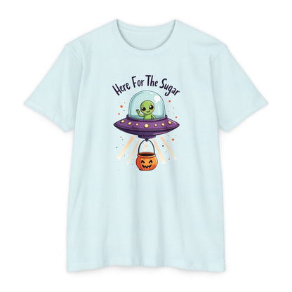Halloween Alien T-Shirt — "Here For The Sugar" Cute UFO Trick-or-Treat Tee