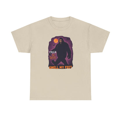 Halloween Bigfoot Tee, Unisex Cotton T-Shirt, Trick or Treat Shirt, Smell My Feet Design, Funny Halloween Apparel