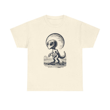 Dinosaur Hybrid, Graphic Unisex Heavy Cotton Tee | UFO Lover T-Shirt | Space-Themed Apparel - Psychonaut Swag