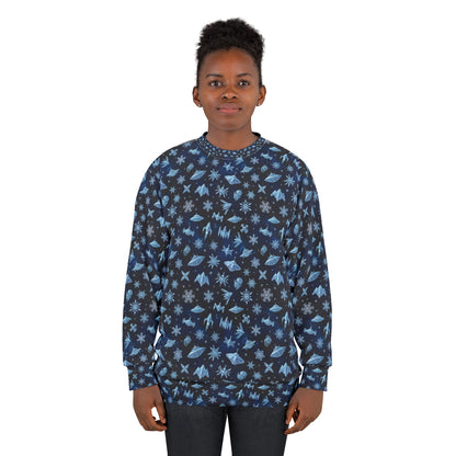 Galaxy Snowfall Ugly Sweatshirt — Blue Space Snowflake All-Over Print
