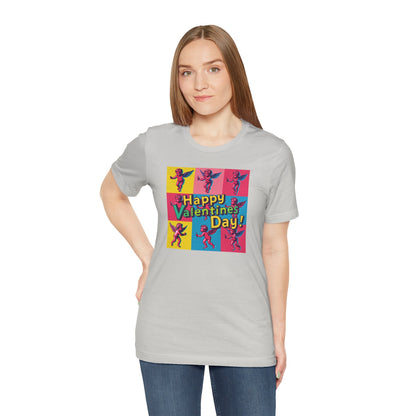 Valentine's Day Pop Art Tee — "Happy Valentine's Day!" Cupid Graphic Shirt