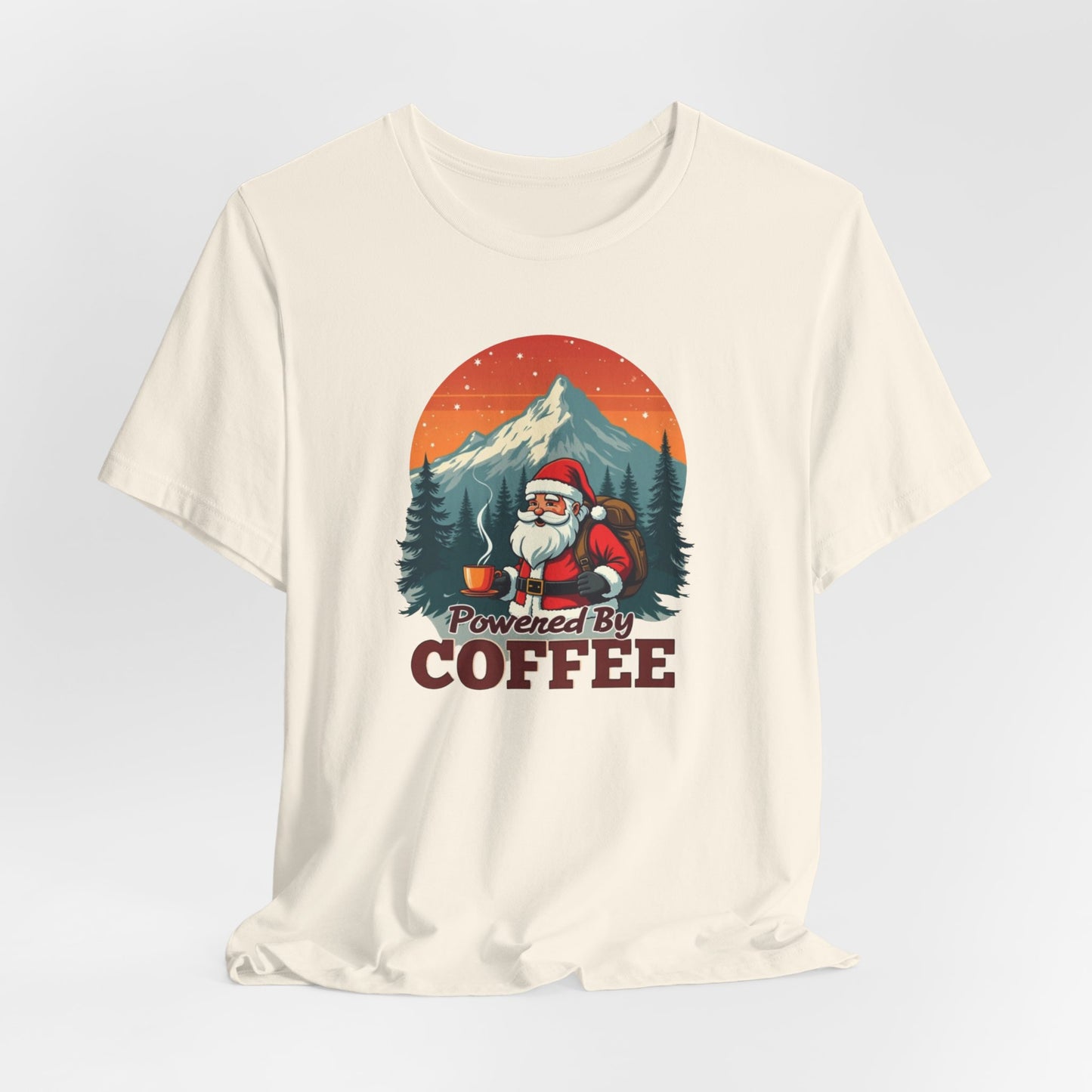Coffee-Powered Santa T-Shirt — "Powered by Coffee" Holiday Tee