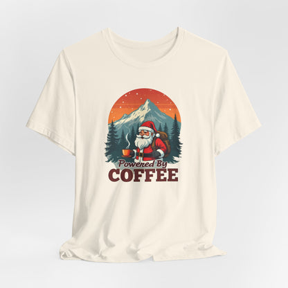 Coffee-Powered Santa T-Shirt — "Powered by Coffee" Holiday Tee