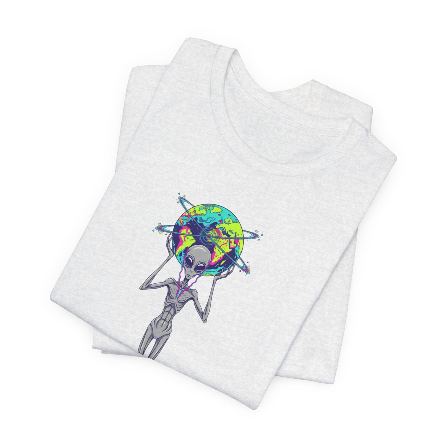 Alien Holding Earth Graphic Tee — Cosmic Sci‑Fi Alien Shirt