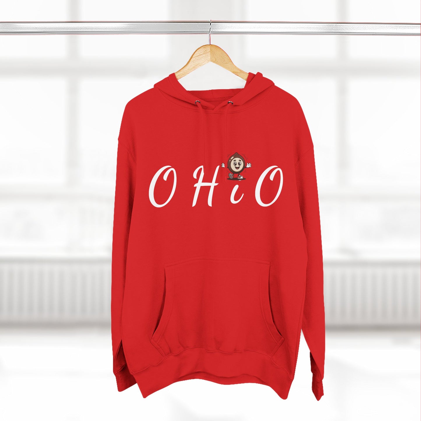 Ohio Script Hoodie with Cute Buckeye Mascot