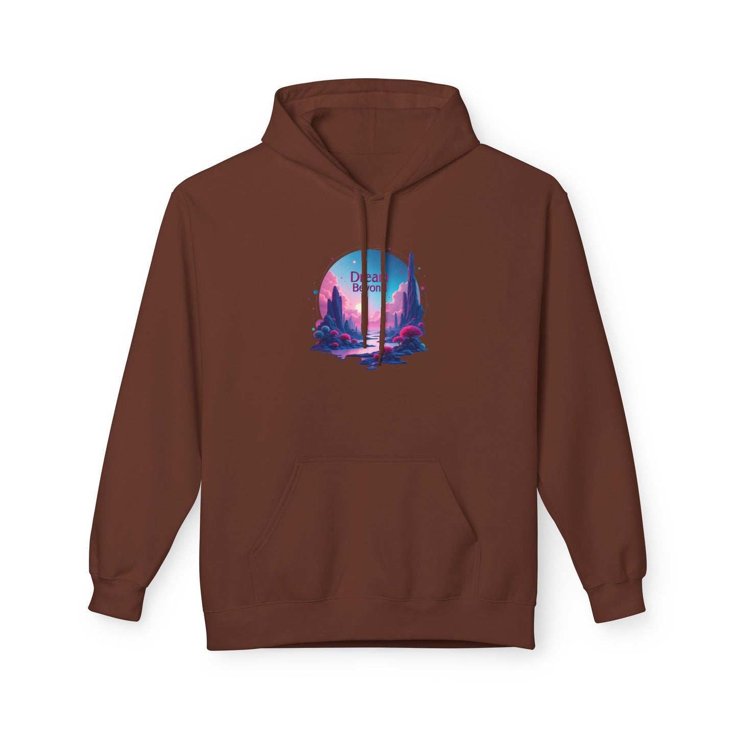 Retro Vaporwave Nature Hoodie — Neon Sunset Cityscape Graphic
