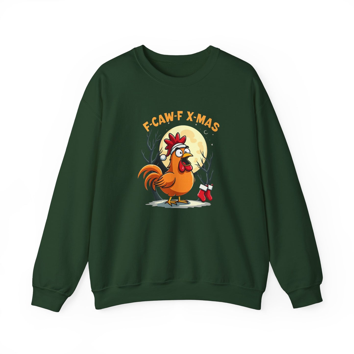Christmas Rooster Sweatshirt - "F-CAW-F X-MAS" Funny Holiday Crewneck