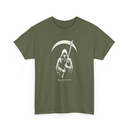Grim Reaper Scythe T-Shirt — "Reap what you sew” Goth Graphic Tee