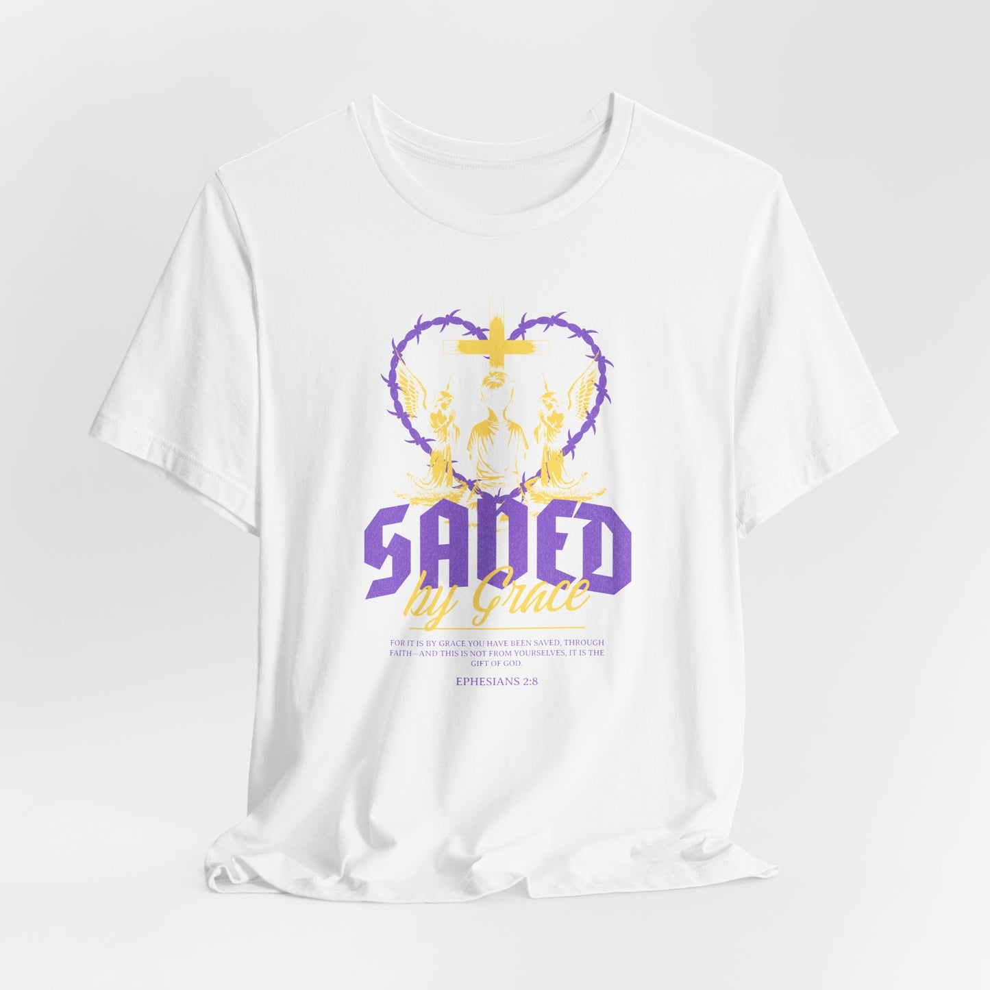 Saved by Grace T‑Shirt — Christian Faith Heart Design