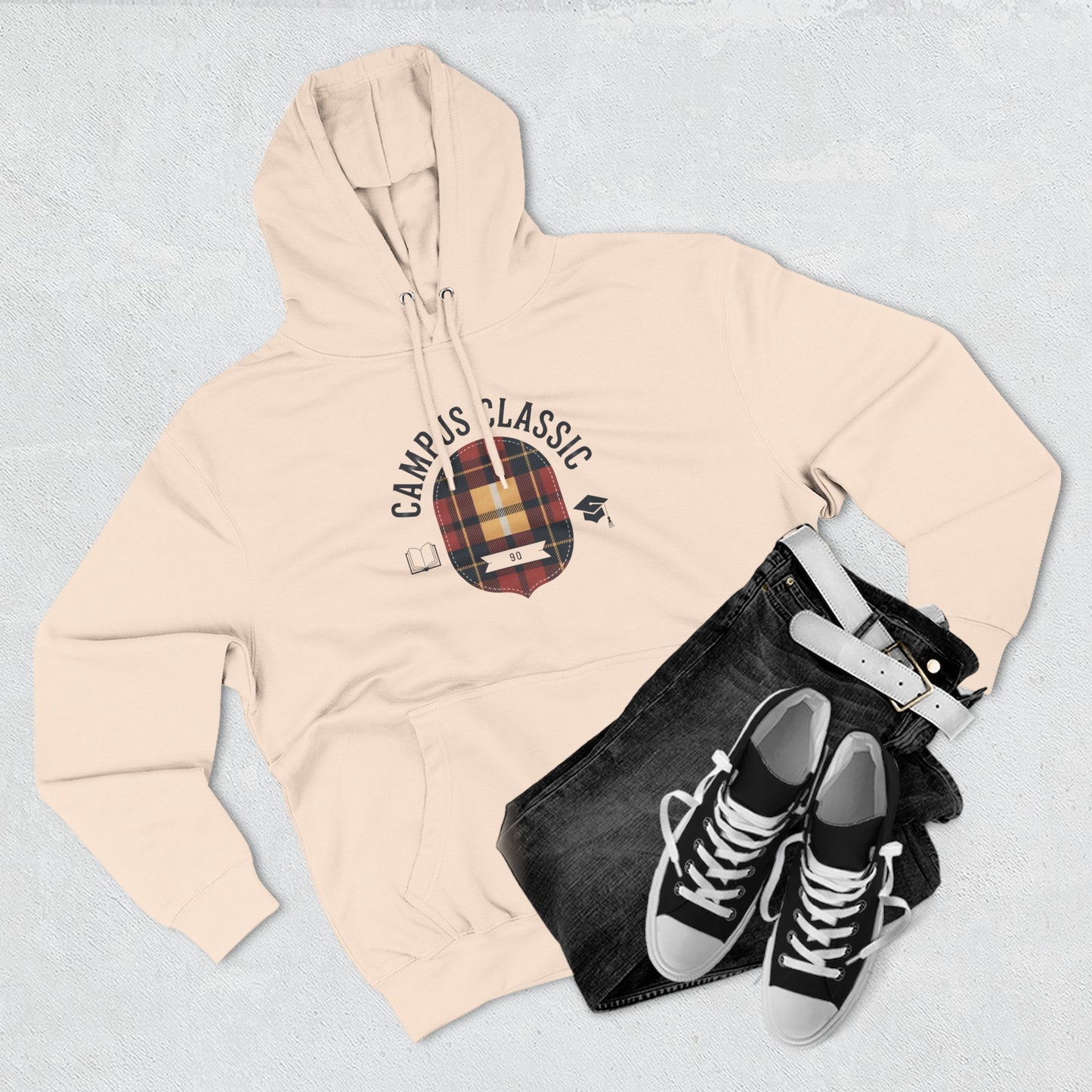 Campfire Classic Plaid Hoodie — Vintage Camping Fleece Pullover