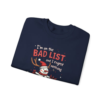 Bad List Snowman Sweatshirt — Funny Christmas Holiday Crewneck
