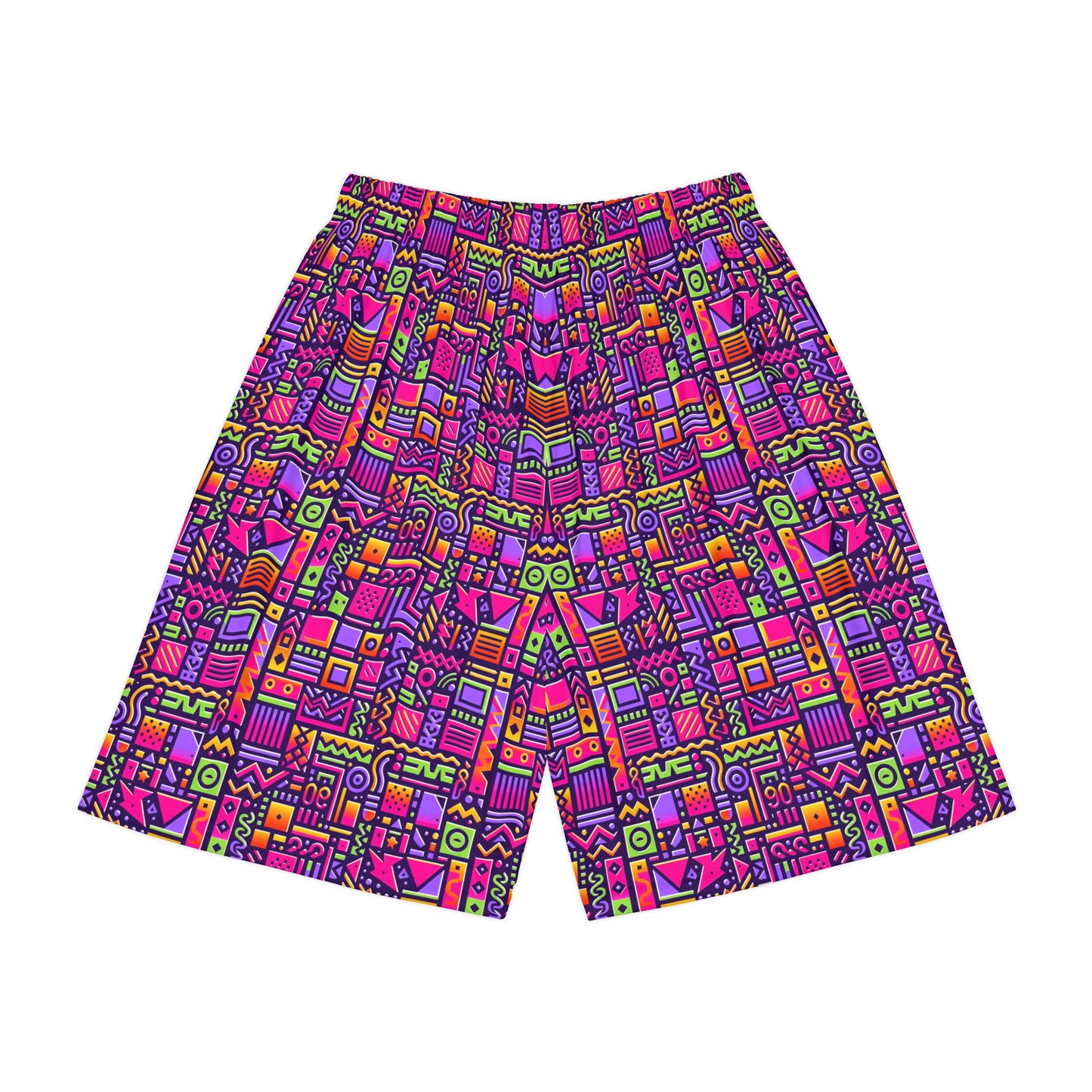 Retro 90's Style Geometric Pattern, Men’s Sports Shorts (AOP) - Psychonaut Swag