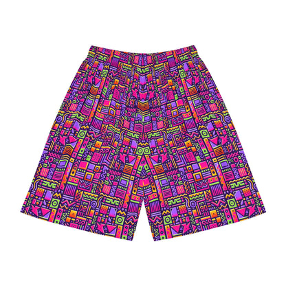 Retro 90's Style Geometric Pattern, Men’s Sports Shorts (AOP) - Psychonaut Swag