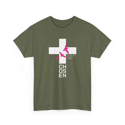 Chosen Cross T-Shirt — Bold Faith Graphic Tee with Pink Birds