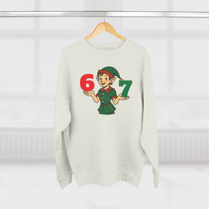 Elf Juggler six-seven  — Cute Holiday Elf Holding 6 & 7 Christmas Crewneck