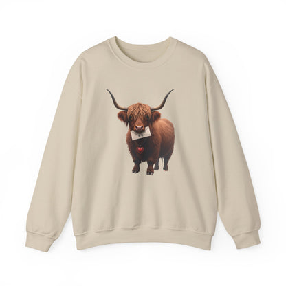 Highland Cow with Valentine, Unisex Heavy Blend™ Crewneck Sweatshirt