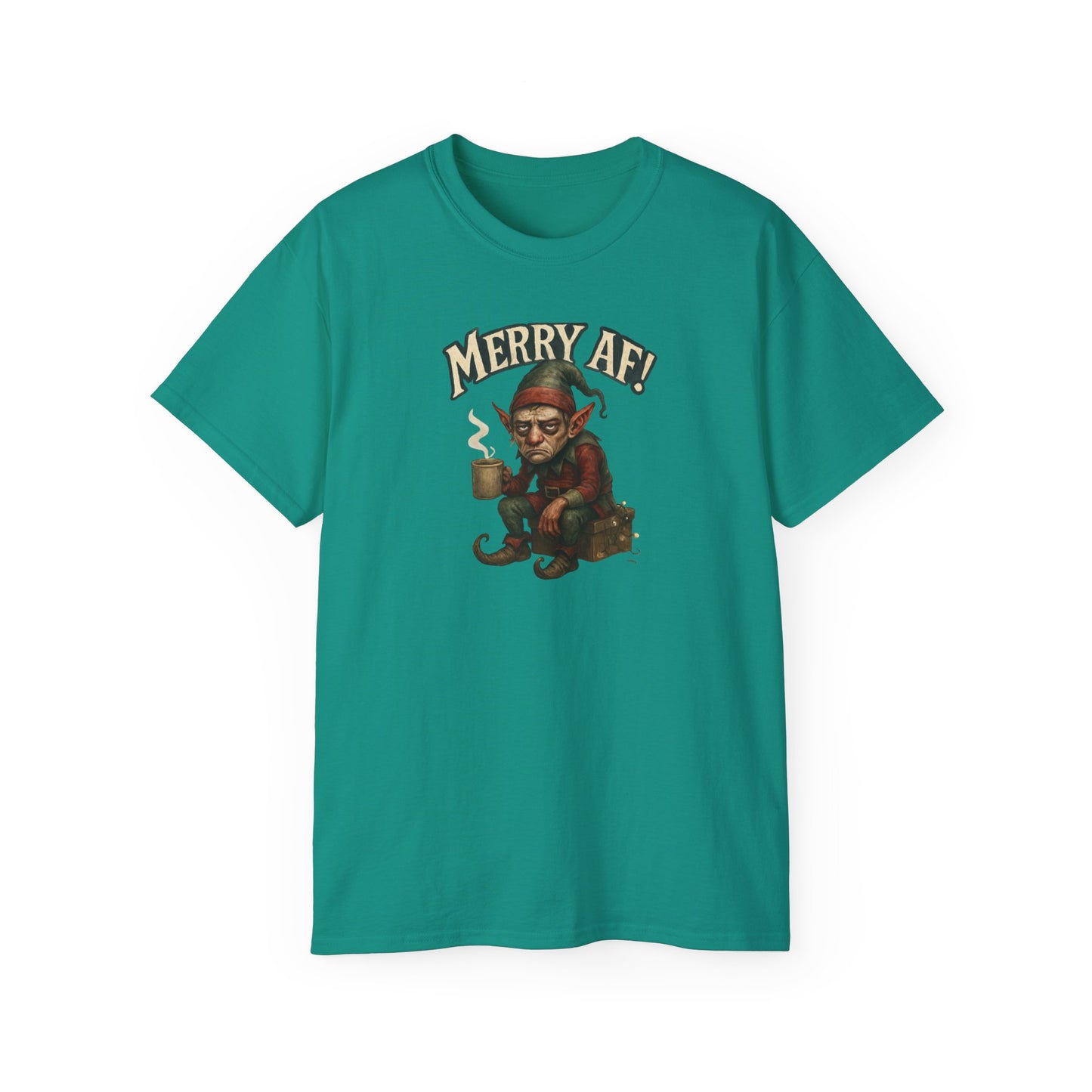 T‑Shirt — 'Merry AF' Vintage Grouchy Elf Christmas Tee
