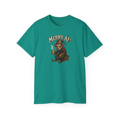 T‑Shirt — 'Merry AF' Vintage Grouchy Elf Christmas Tee