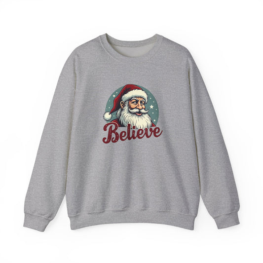 Believe Santa Crewneck Sweatshirt — Vintage Christmas Holiday Sweatshirt