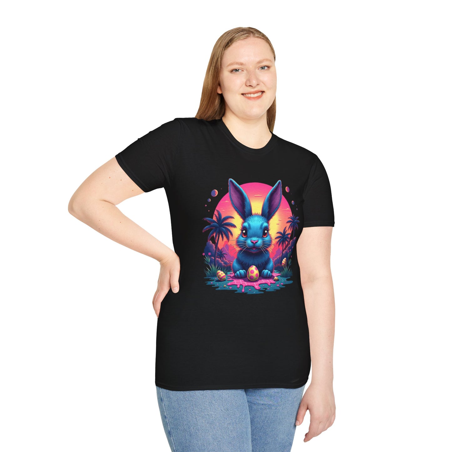 Easter Bunny Neon Sunset, unisex T-Shirt