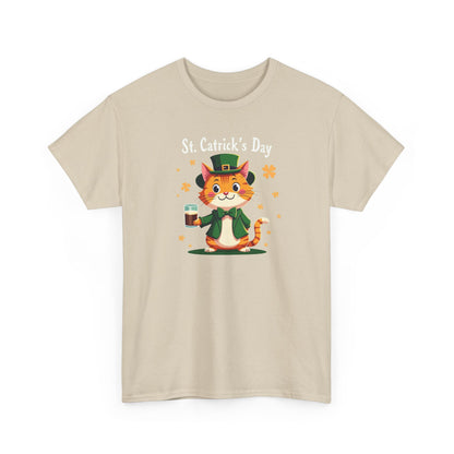 St. Patrick’s Day Cat T-Shirt — Cute Leprechaun Kitty with Beer