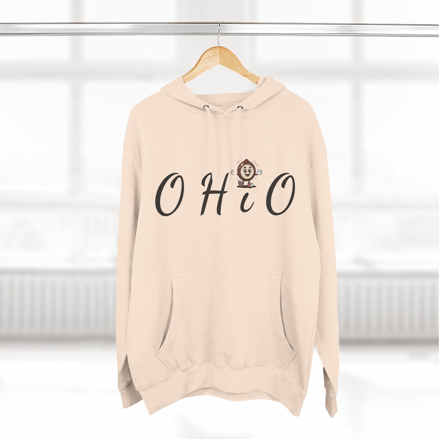 Ohio Script Hoodie with Cute Buckeye Mascot