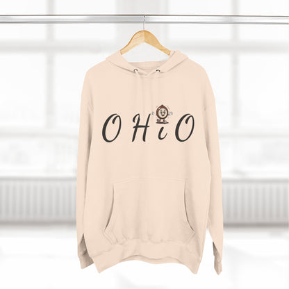 Ohio Script Hoodie with Cute Buckeye Mascot