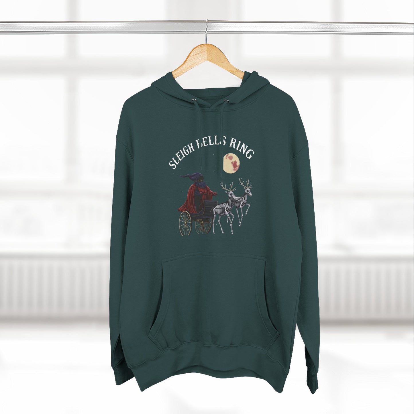 Sleigh Bells Ring Hoodie — Vintage Reindeer Christmas Pullover