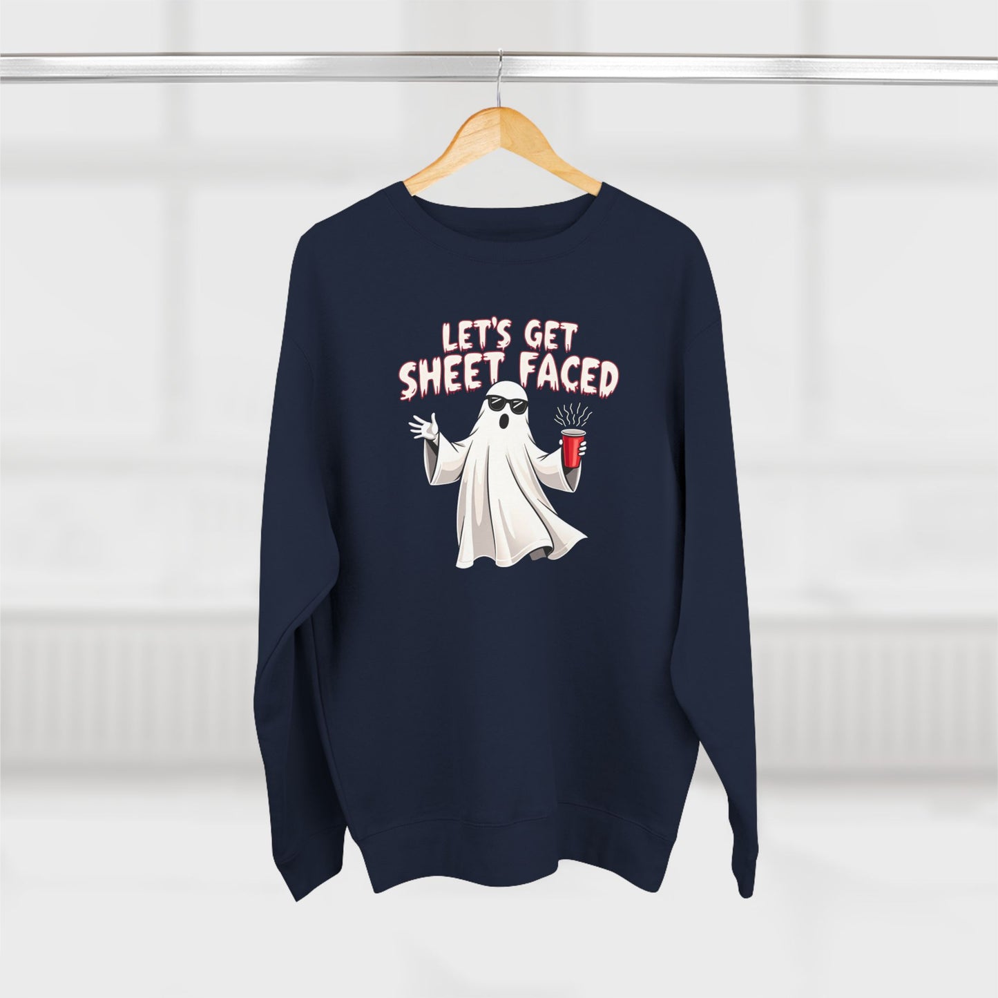 Halloween Ghost Sweatshirt — "Let's Get Sheet Faced" Funny Party Crewneck
