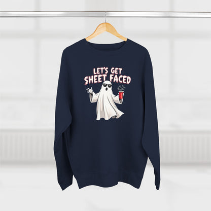 Halloween Ghost Sweatshirt — "Let's Get Sheet Faced" Funny Party Crewneck