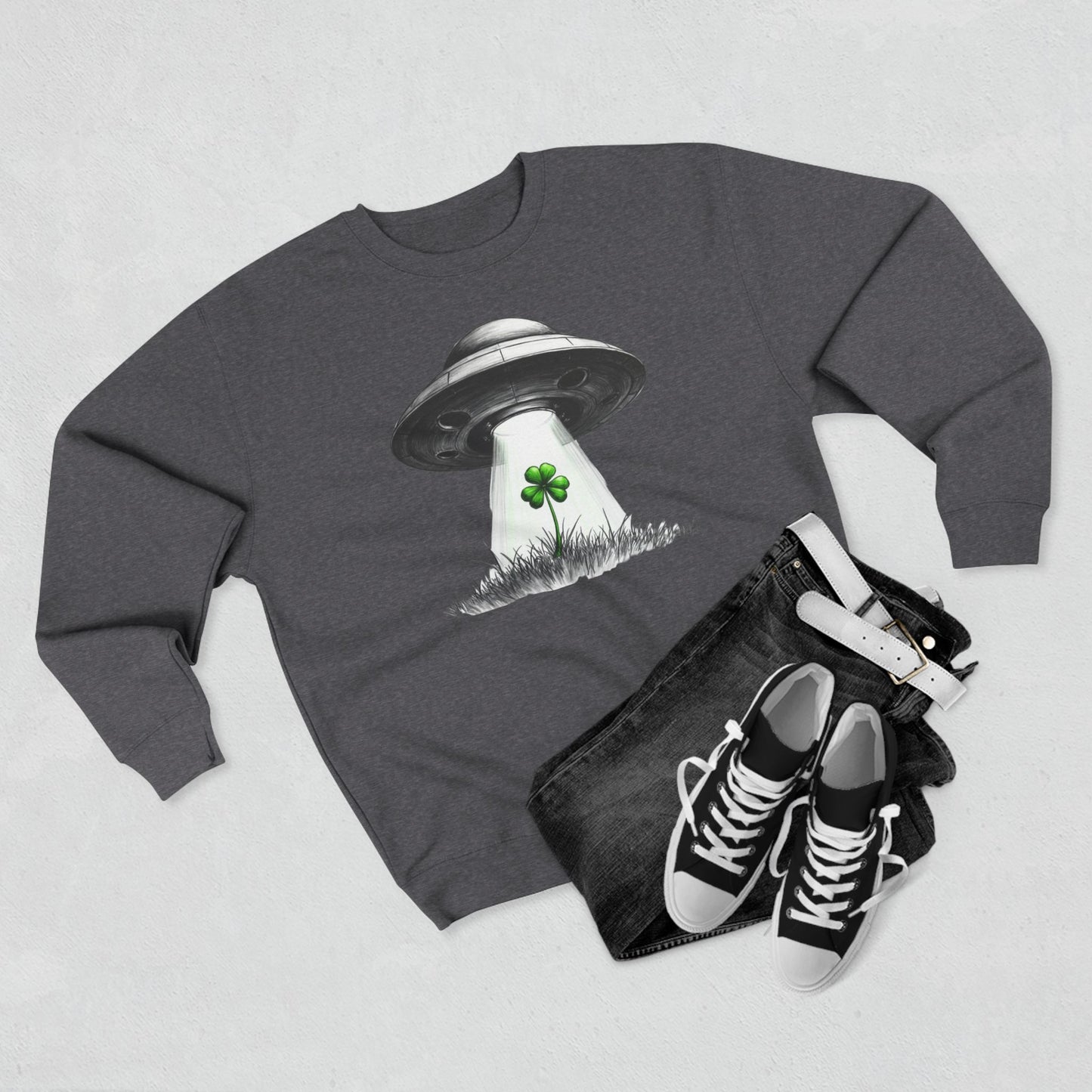 St. Patrick’s UFO Clover Sweatshirt — Alien Abduction Shamrock Crewneck