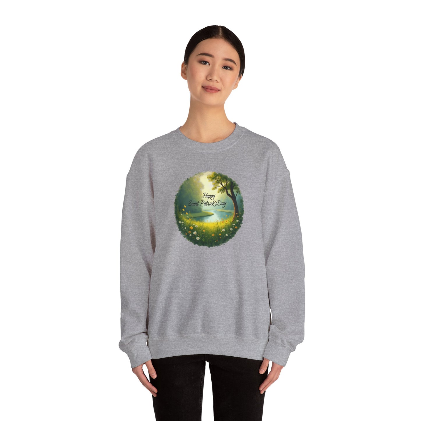 Saint Patrick’s Day Crewneck Sweatshirt — "Happy Earth Day" Nature Graphic