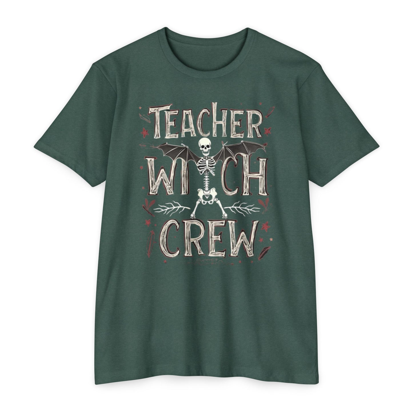 Teacher Witch Crew T-Shirt — Halloween Skeleton Teacher Tee