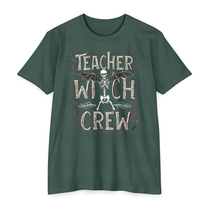 Teacher Witch Crew T-Shirt — Halloween Skeleton Teacher Tee