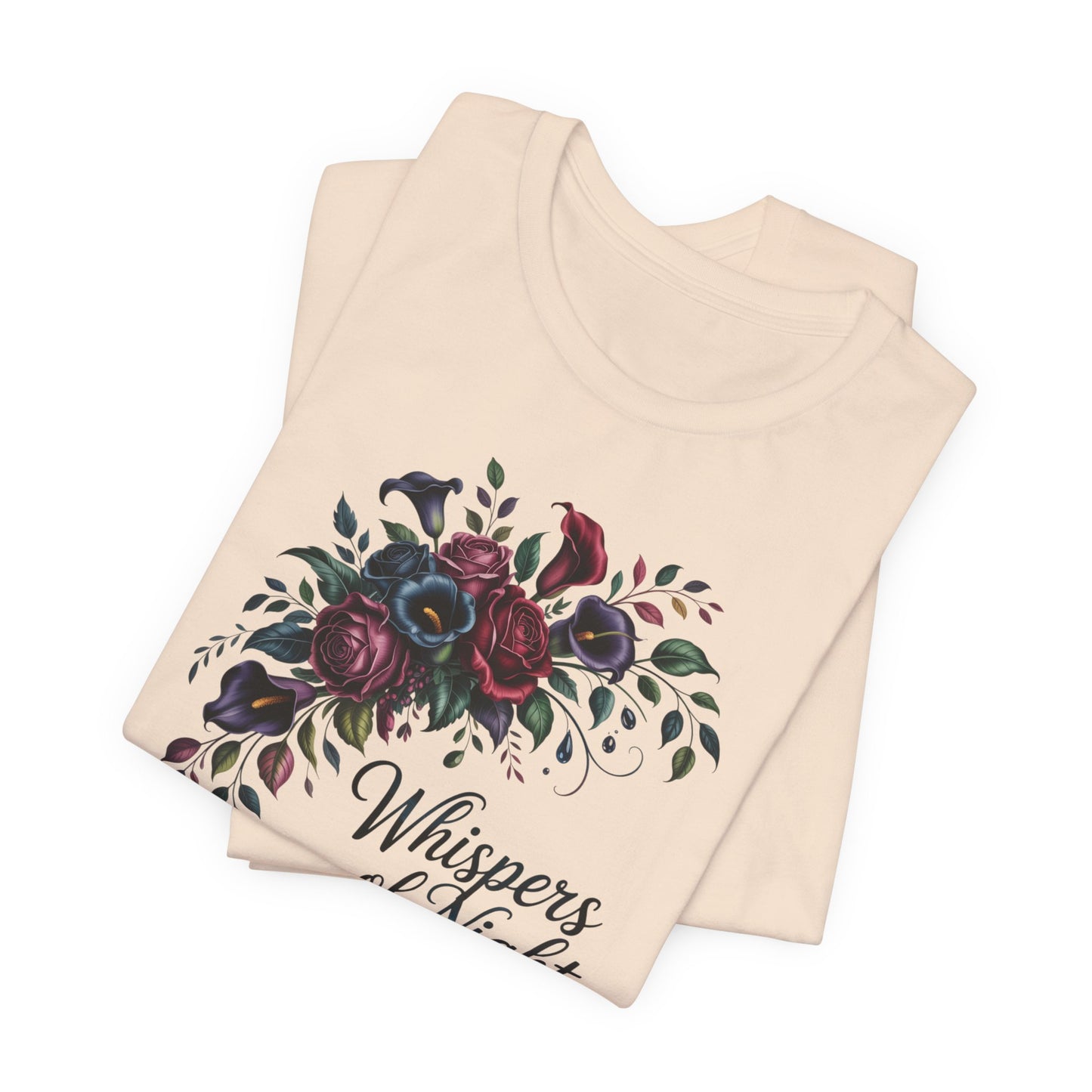 Whispers of Night Floral Tee — Dark Rose Bouquet Graphic T-Shirt