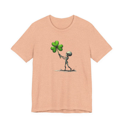 Alien Holding Clover T-Shirt — Cute St. Patrick’s Day Graphic Tee