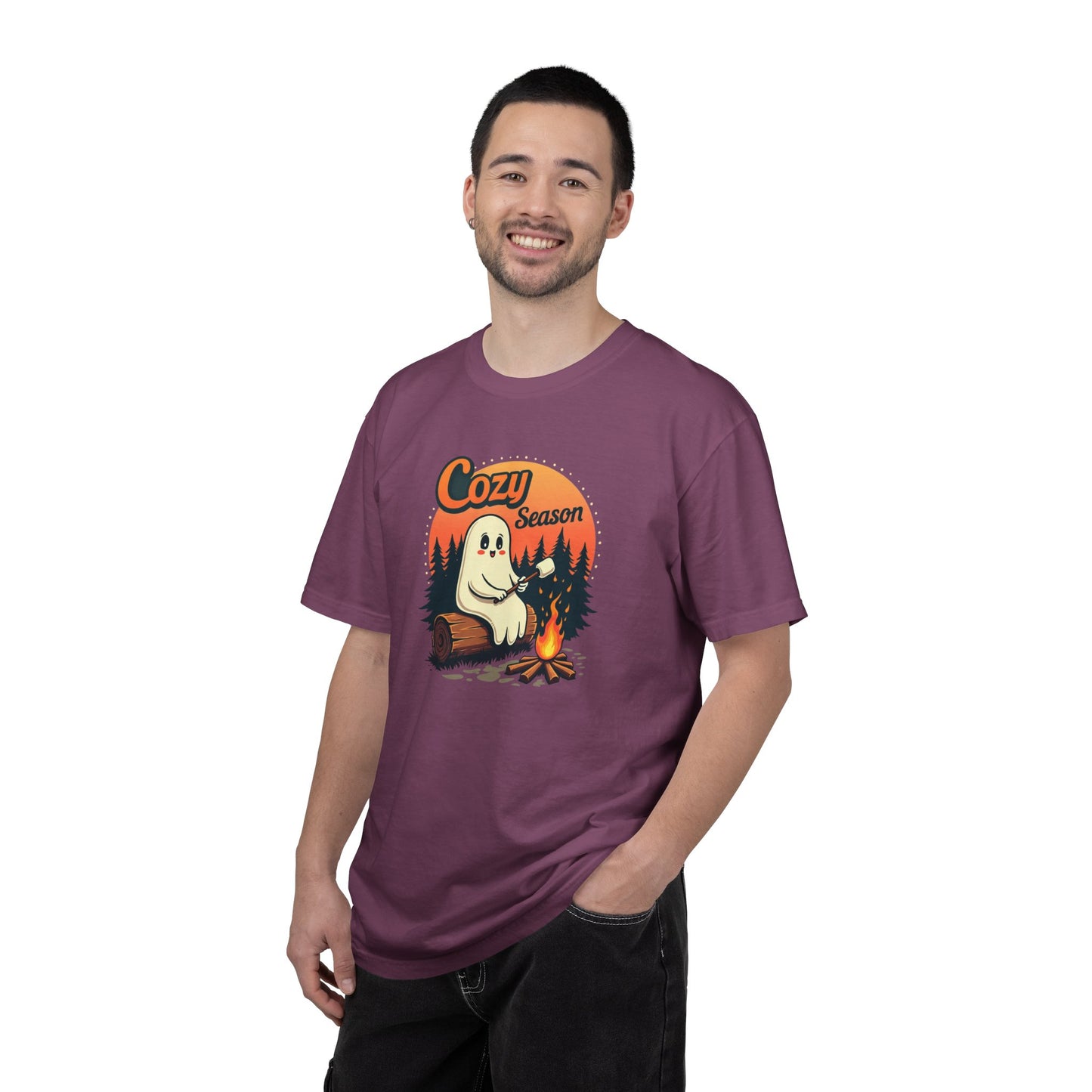 Cozy Season Ghost Tee — Campfire Autumn Graphic T-Shirt
