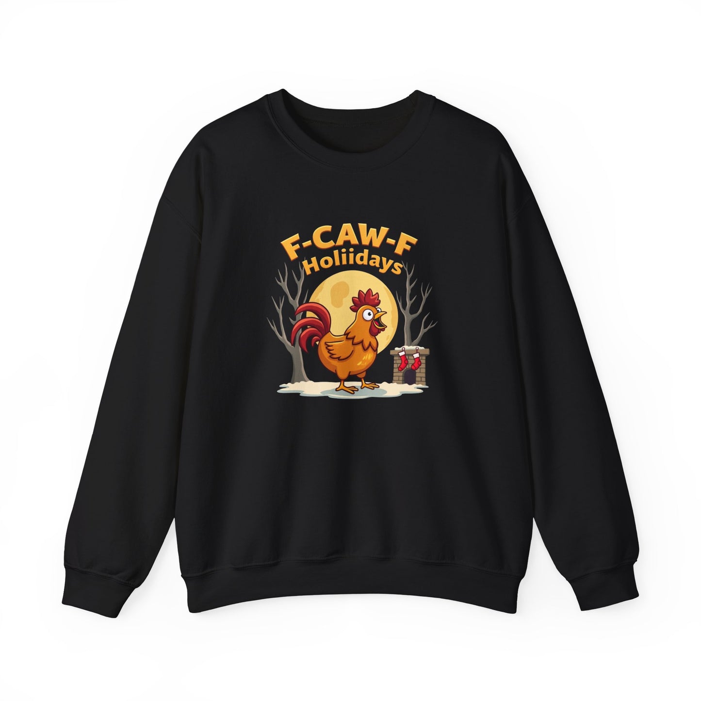 Rooster F-Caw-f Holiday sweater, Unisex Heavy Blend™ Crewneck Sweatshirt