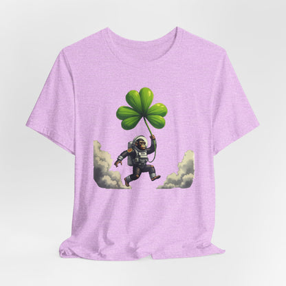Astronaut Chimp T-Shirt — Floating in Clouds with Shamrock