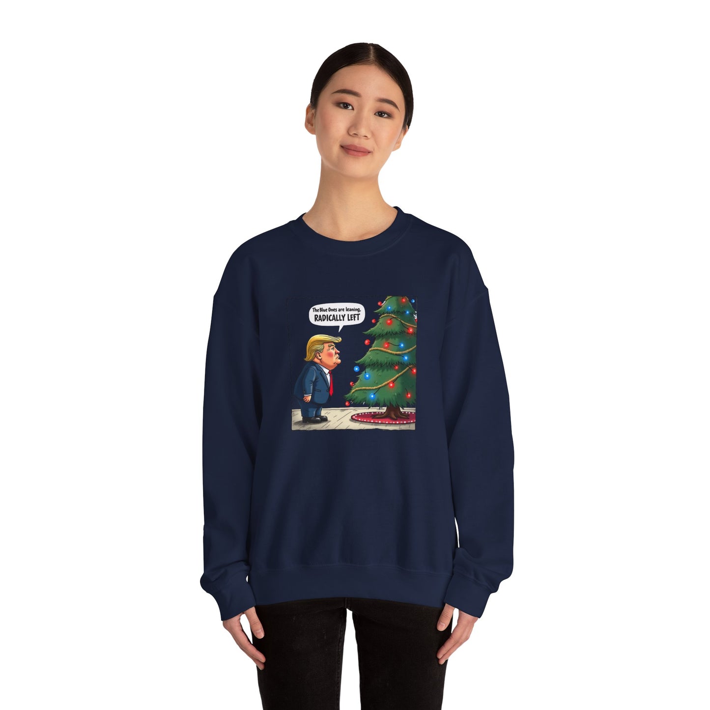 Political Christmas Tree Sweatshirt — "Radically Lit" Holiday Cartoon Crewneck