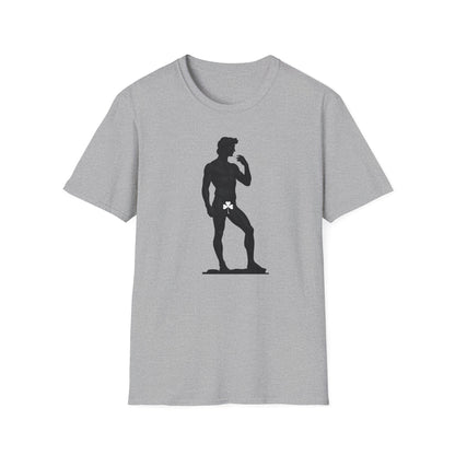 Statue with Clover Leaf — Classic Michelangelo David Silhouette Tee