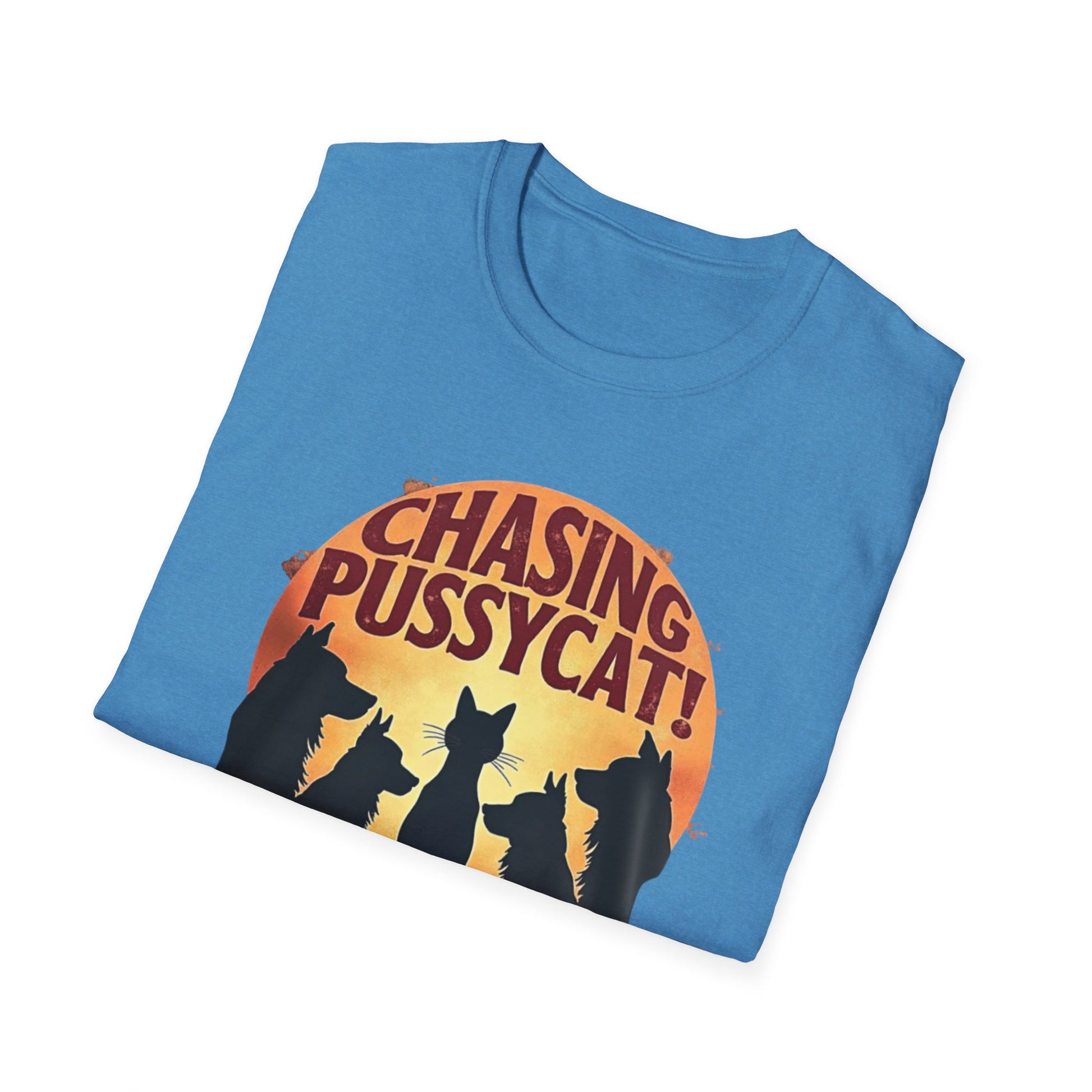 Chasing Pussycat Unisex Softstyle T-Shirt, Fun Cat Lovers Tee, Gift for Animal Enthusiasts, Quirky Casual Wear, Perfect for Festivals [...] - Psychonaut Swag