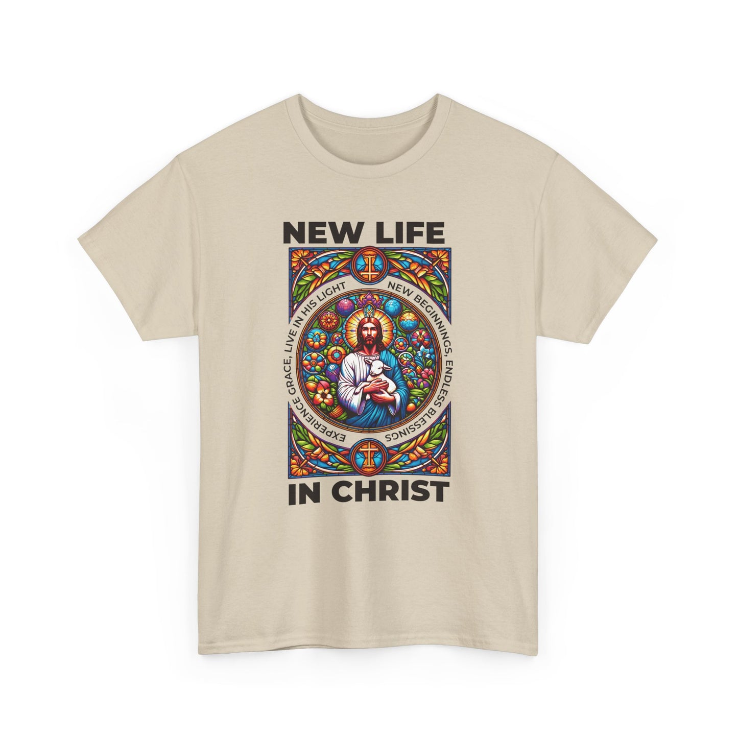 New Life In Christ T-Shirt — Christian Faith Graphic Tee (Stained Glass Jesus)